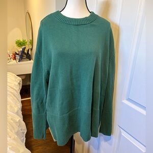 GAP Jade Green Cotton Crewneck Sweater XXL Oversized Side Slit